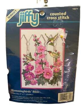 SUNSET Jiffy Counted Cross Stitch Vintage Hummingbirds Bliss 5x7 USA